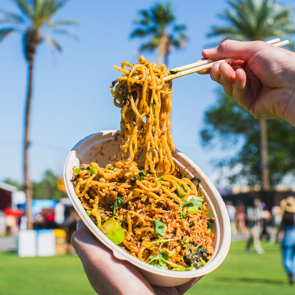 Plant based noodles being pulled